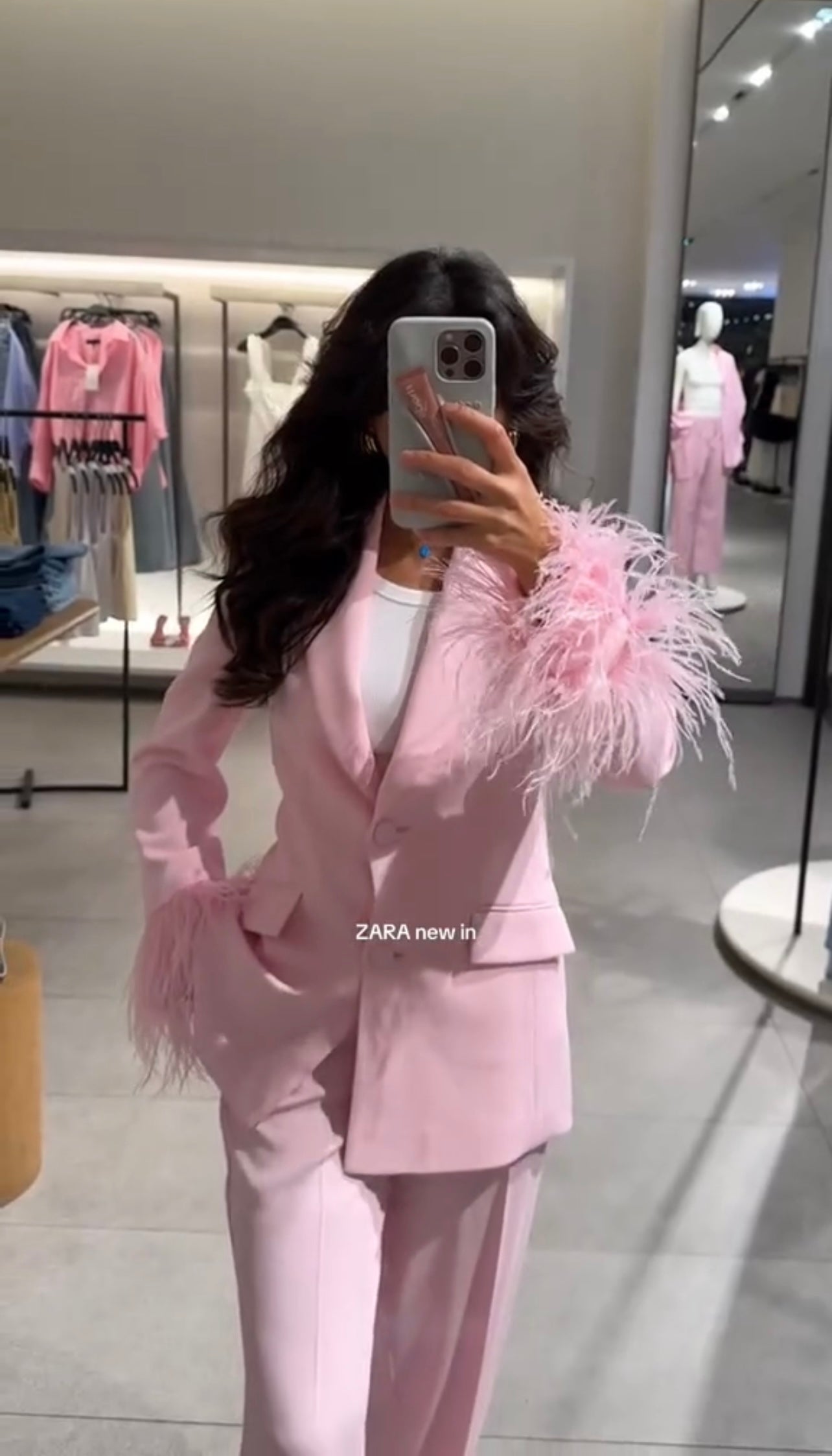 Pink Feather Blazer Set