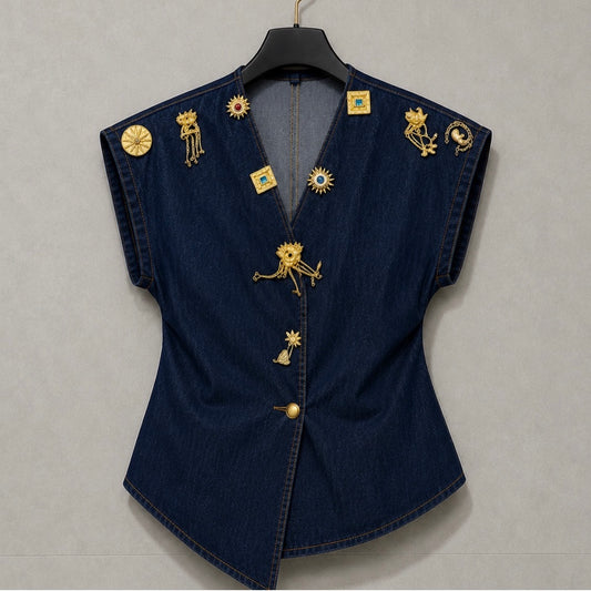 Evil Eye Denim Wrap Top
