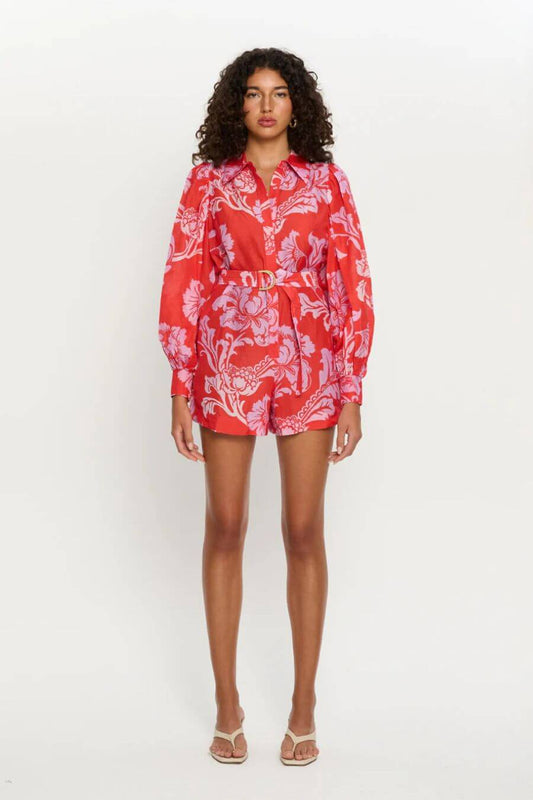 Tropical Bloom belted Romper