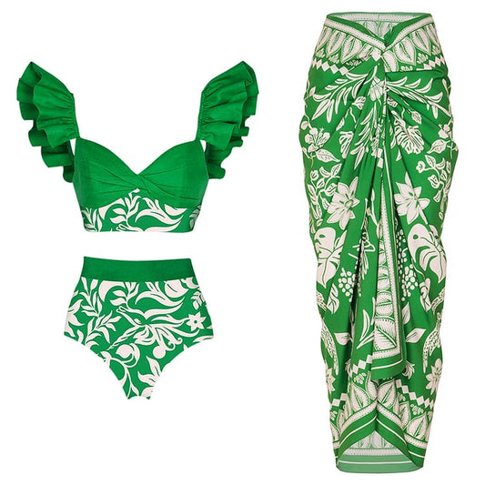 Ruffle Green Floral Swimsuit