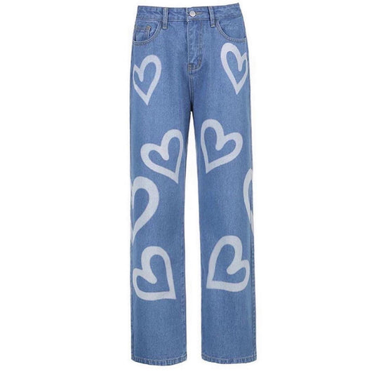 Denim heart flared pants
