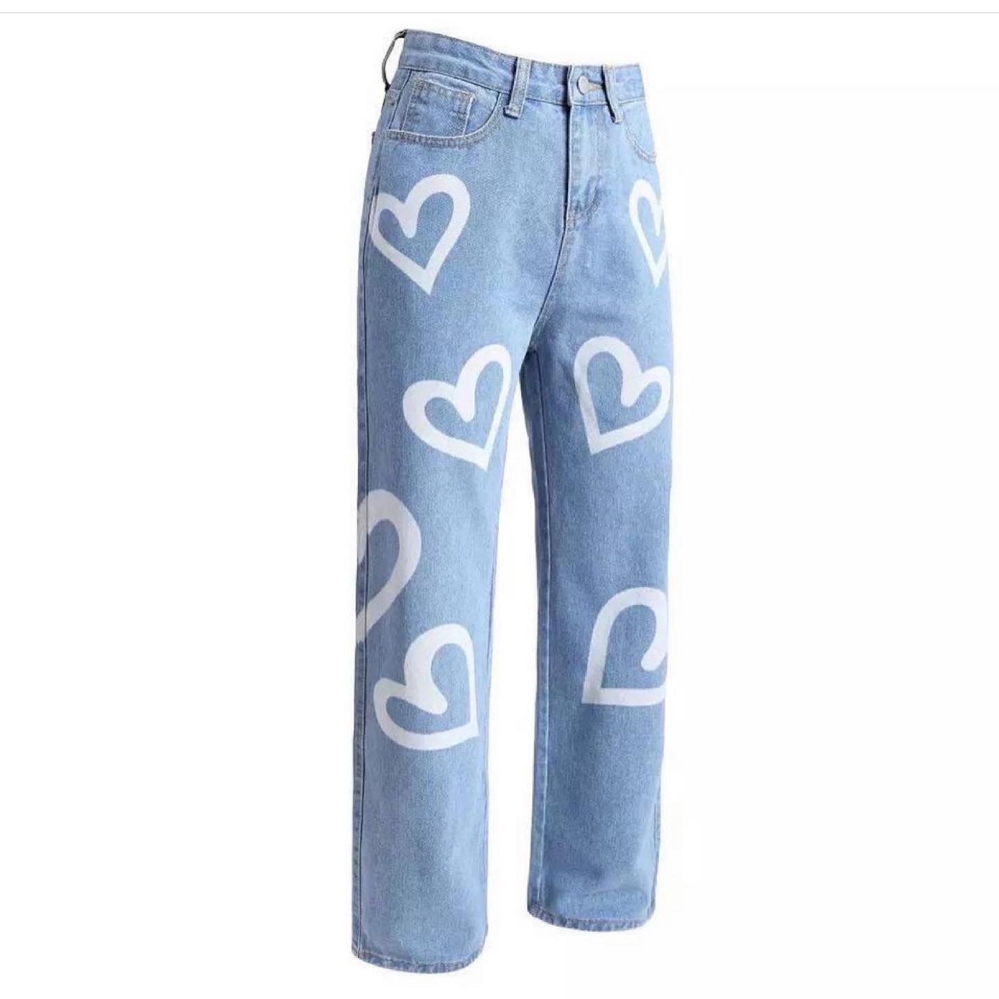 Denim heart flared pants
