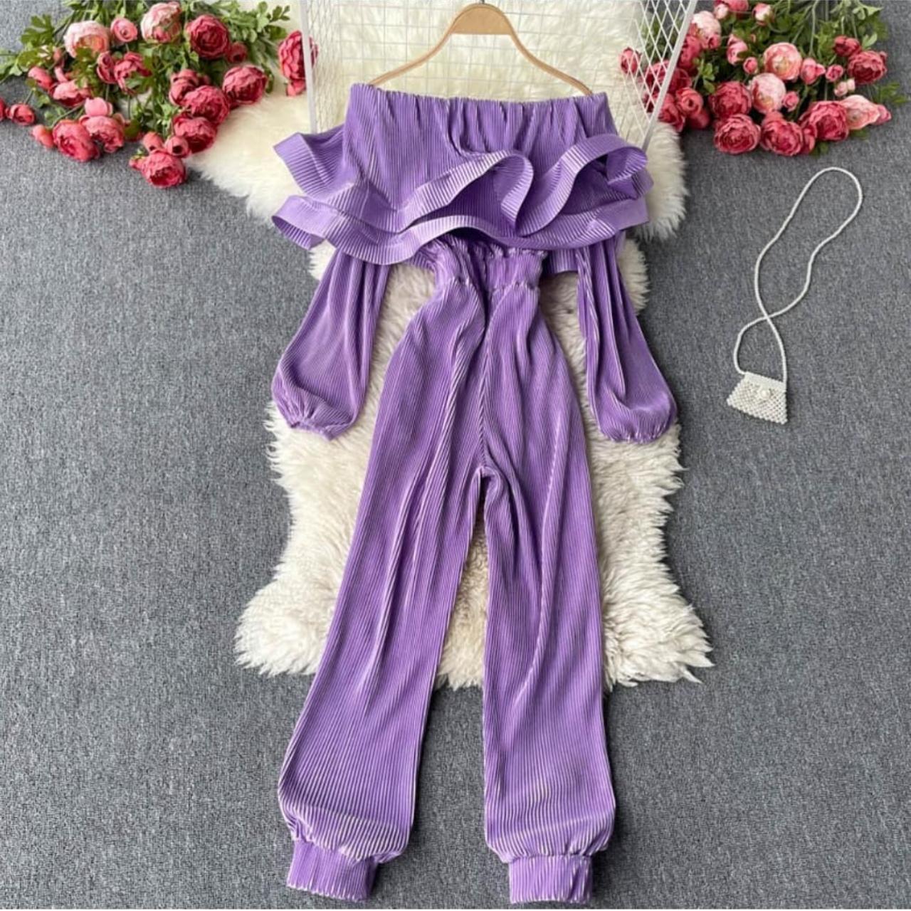 Off Shoulder Pleated Ruffle Jumpsuit