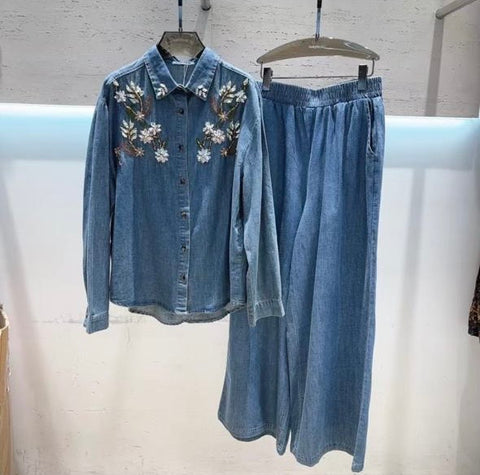 Bloom Stitched Denim Cords Set