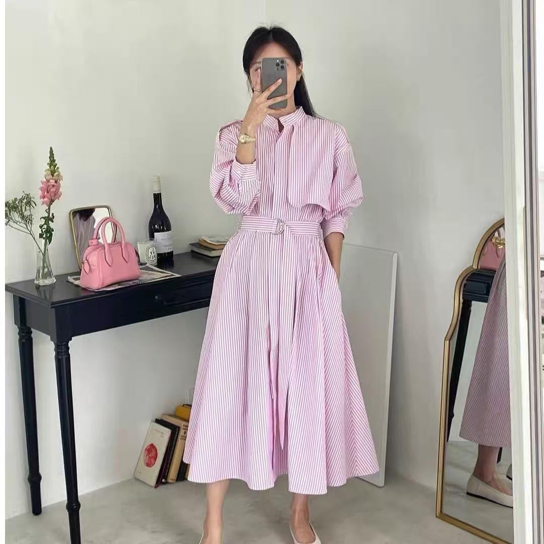 Azure Stripe Dress with belt