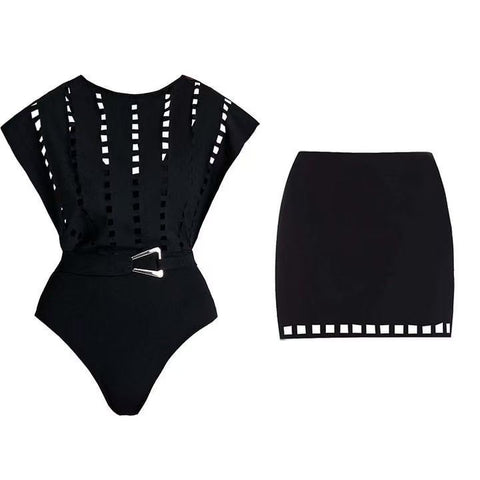 Lazer Cut bodysuit with shorts