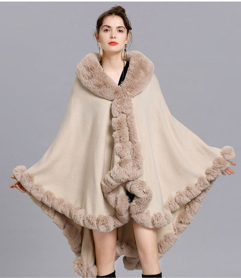 Sara Faux Fur Long Shawl/Cape