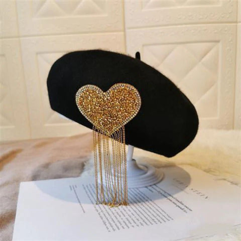 Rhinestone Heart Beret