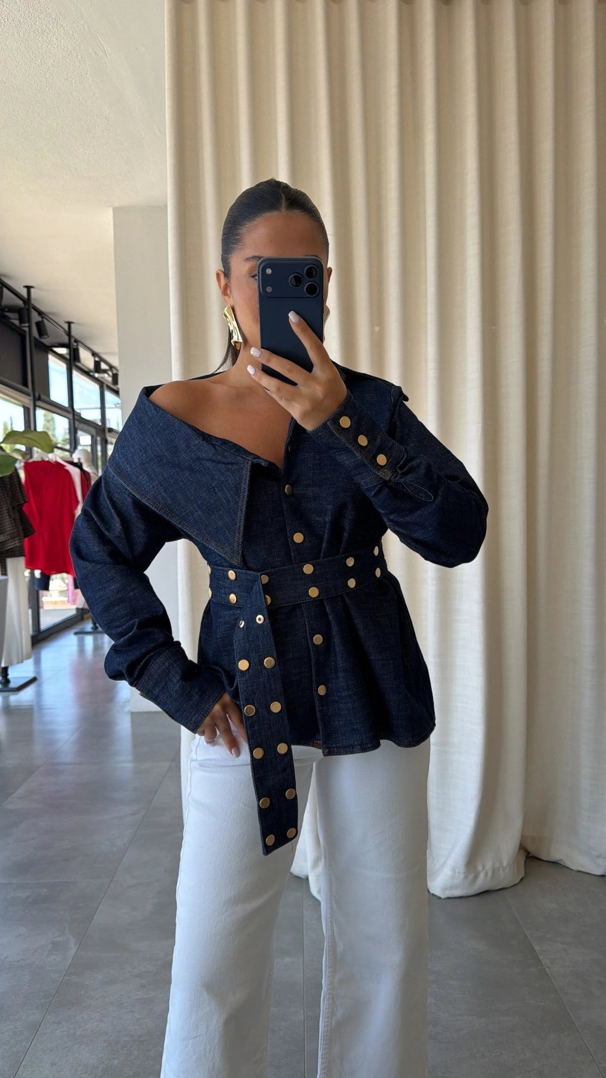 Riana Studded Denim Bluose