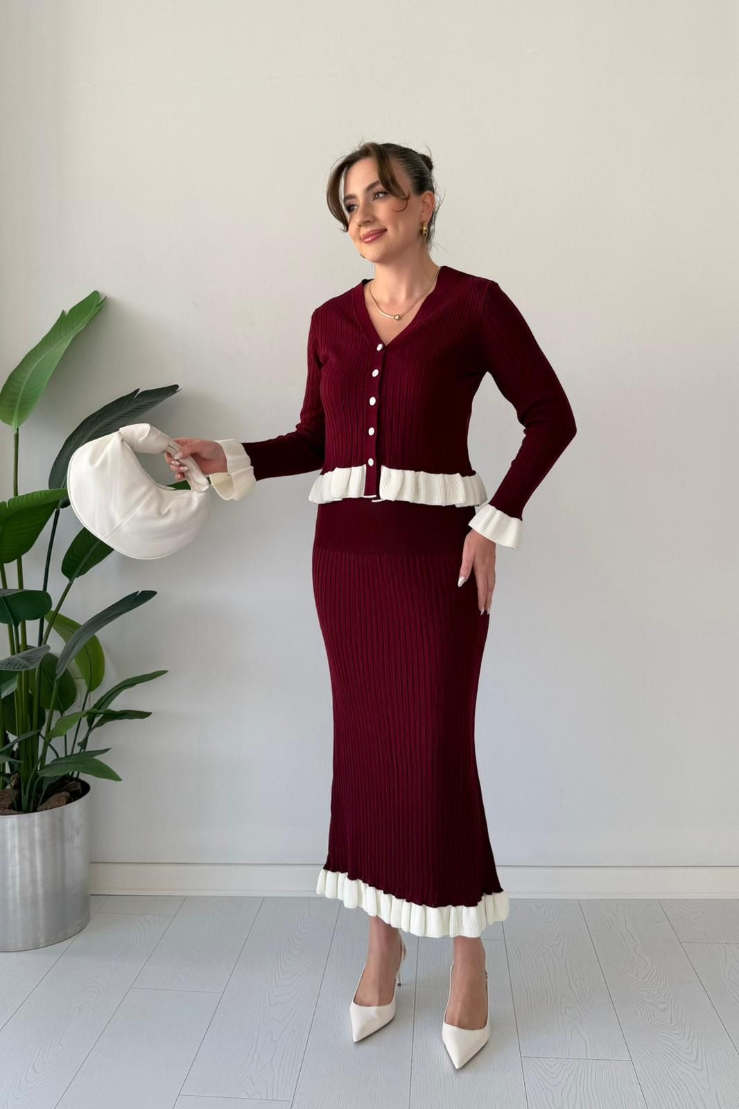 Merlot Ruffle Knit Skirt Set