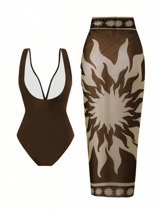 Mocha Luxe Monokini Sarong Set