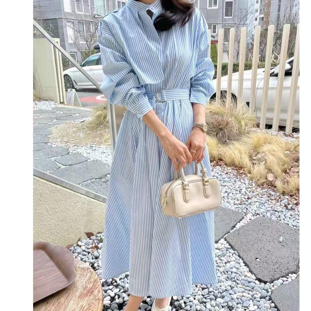 Azure Stripe Dress with belt