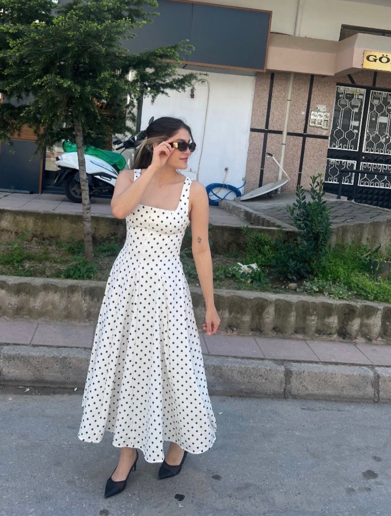 Noir Polka Flare Dress