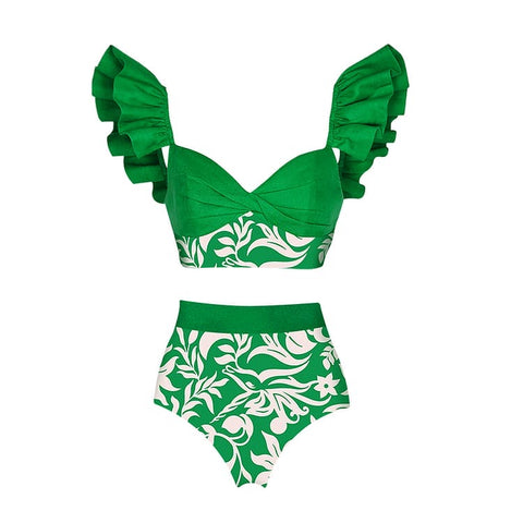 Ruffle Green Floral Swimsuit