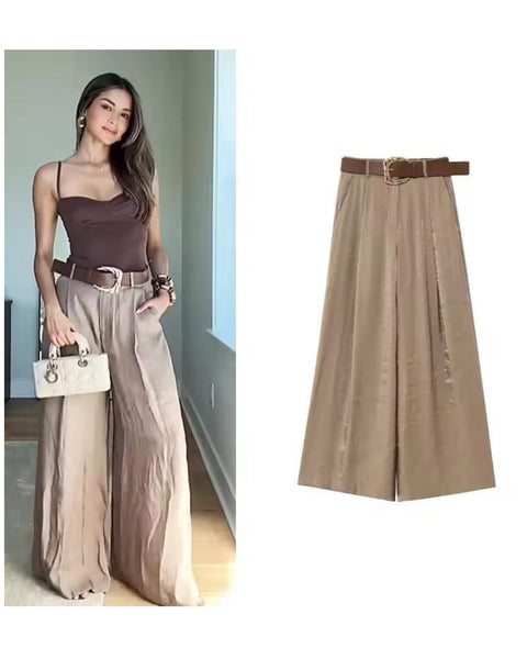 Satin silk high waist pants