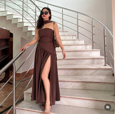 Cocoa Luxe Slit Dress