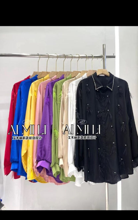 Crystal Embellished Fur Luxe Shirt