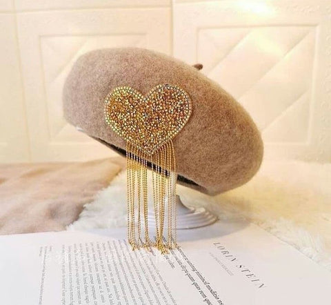 Rhinestone Heart Beret