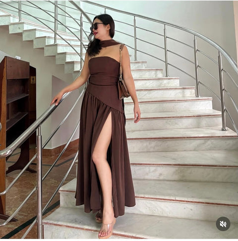 Cocoa Luxe Slit Dress