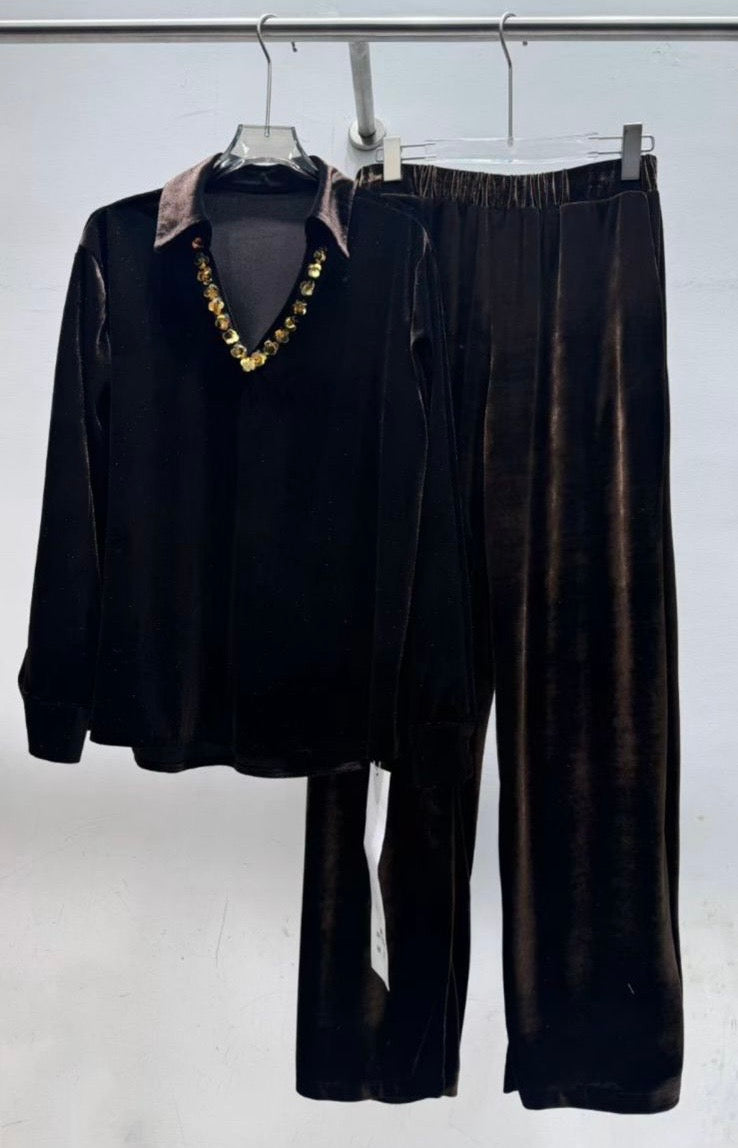 Noir Glam Velvet Cords Set