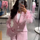 Pink Feather Blazer Set