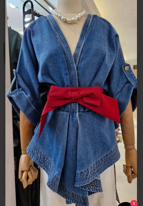 Denim Bow Bluose