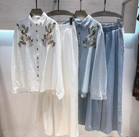 Bloom Stitched Denim Cords Set