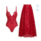 Maio Flower Hollow 2 Swimsuit Set (Red)