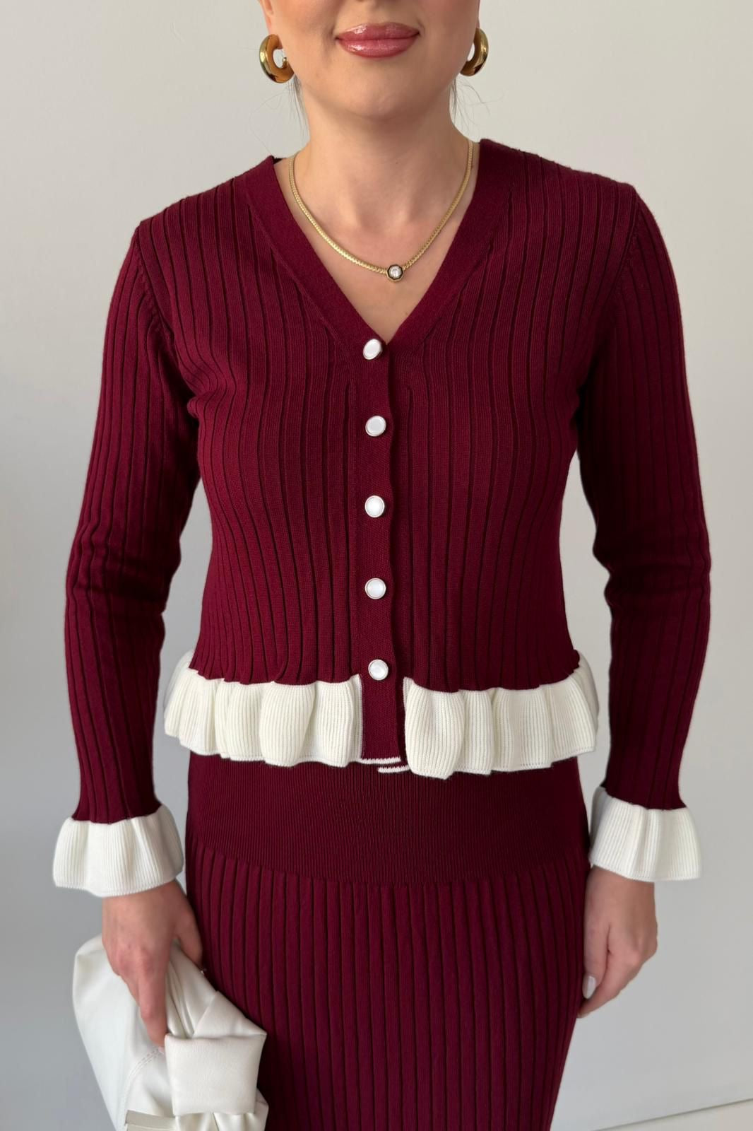 Merlot Ruffle Knit Skirt Set
