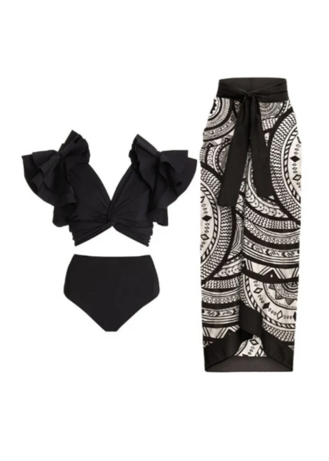 Flax Ruffle Bikini with sarong set