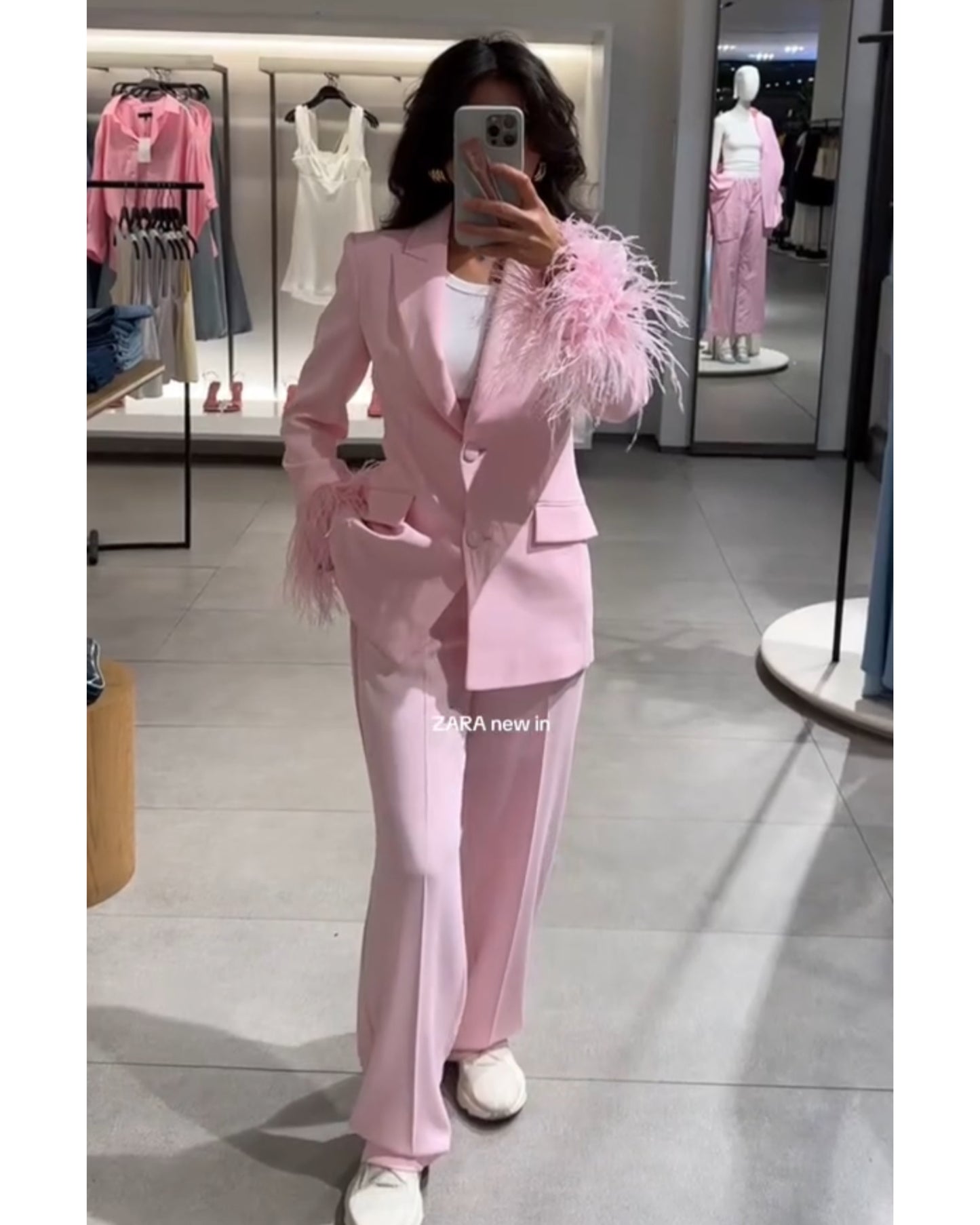 Pink Feather Blazer Set
