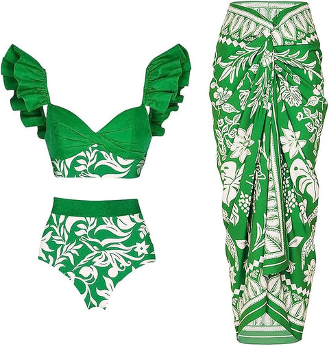 Ruffle Green Floral Swimsuit