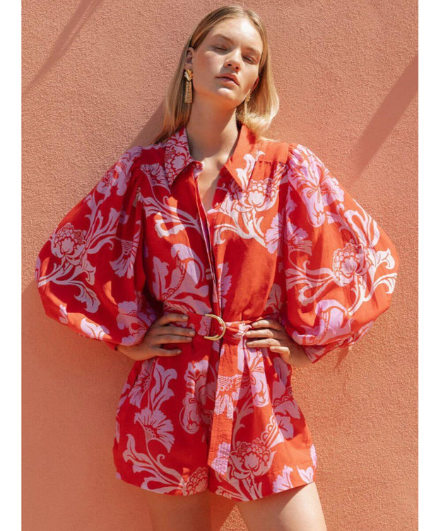 Tropical Bloom belted Romper