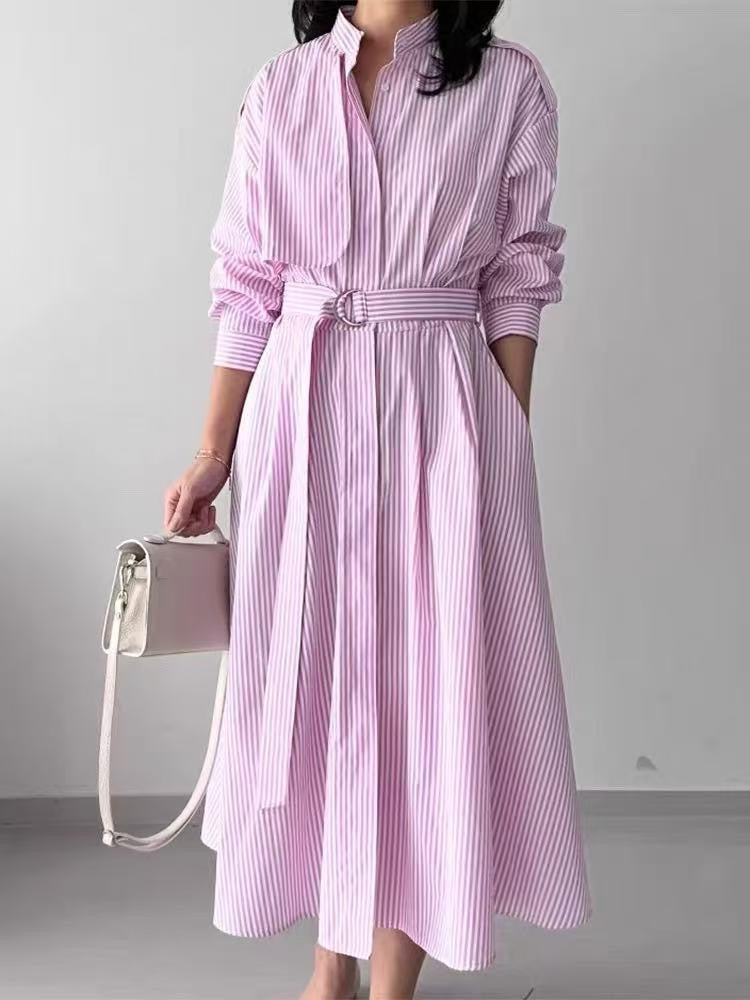 Azure Stripe Dress with belt