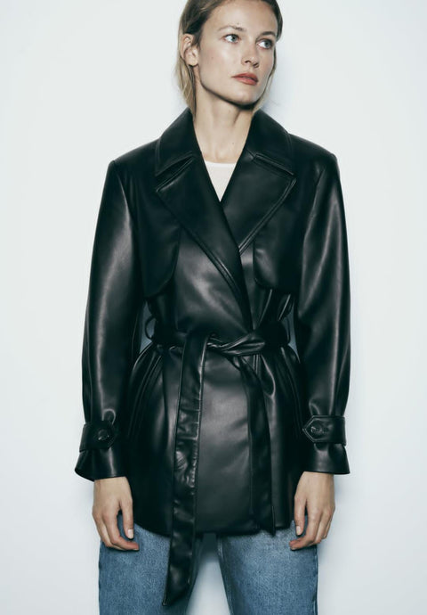 Kerri Leather Trench Coat