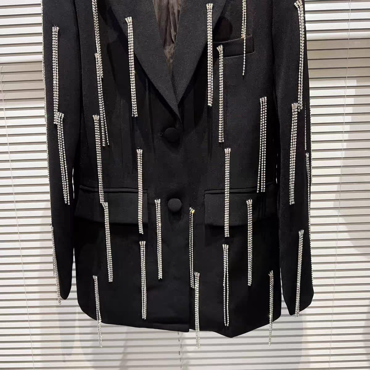 Luxury Rhinestone Fringe Blazer