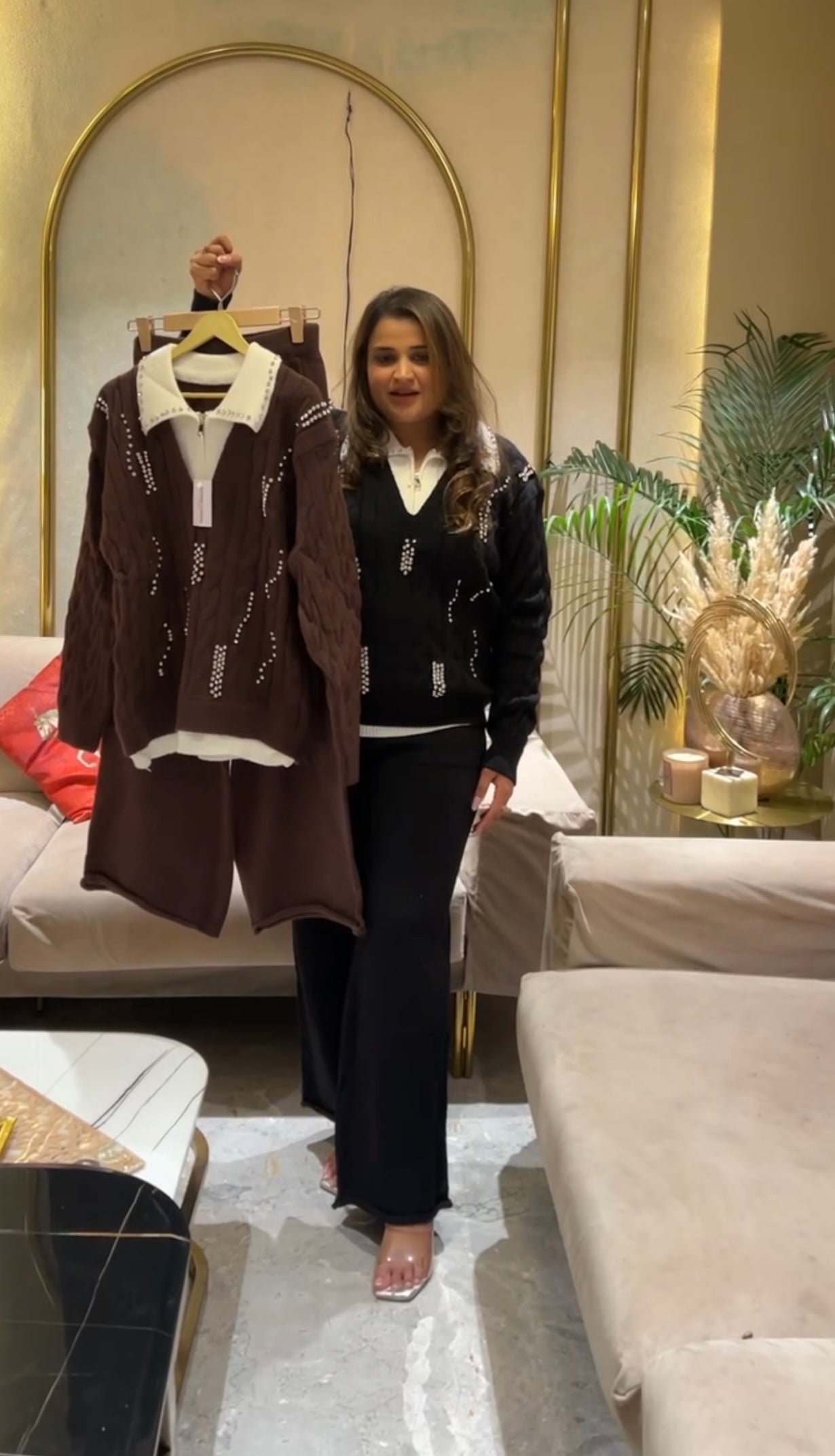 Sequins Cable Knit Luxe Set