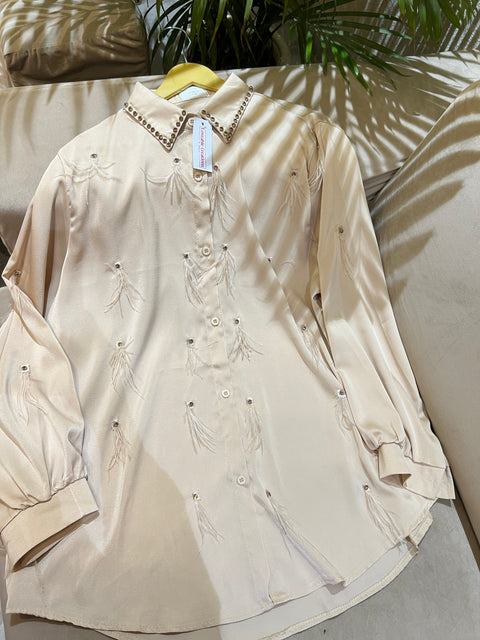 Crystal Embellished Fur Luxe Shirt