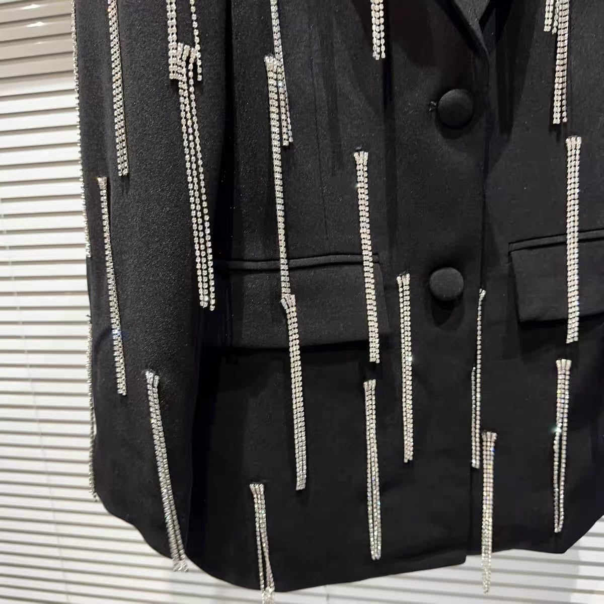 Luxury Rhinestone Fringe Blazer