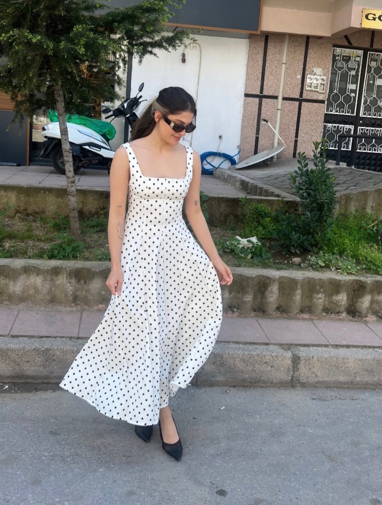 Noir Polka Flare Dress