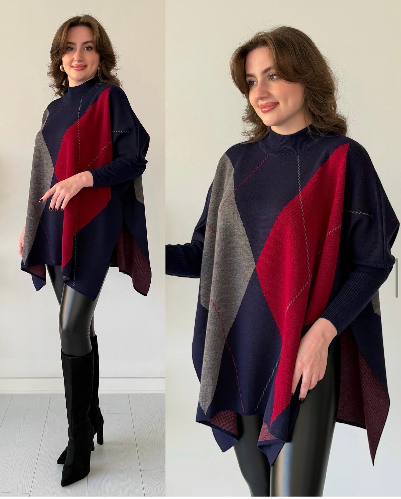 Plaid Knit Poncho