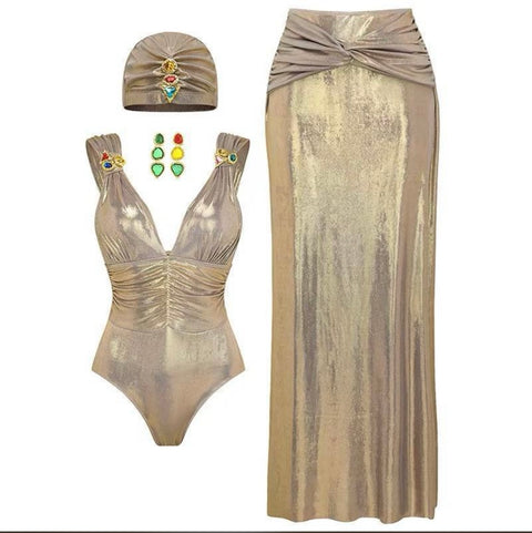 Chia Mettalic 4 pc Swimwear Set