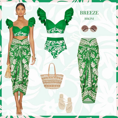 Ruffle Green Floral Swimsuit
