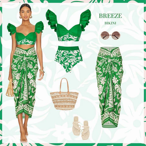 Ruffle Green Floral Swimsuit
