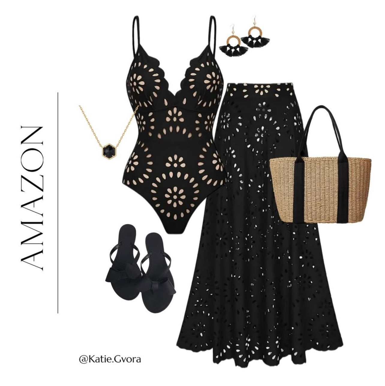 Maio Flower 2 Pc Swimsuit Set (Black)
