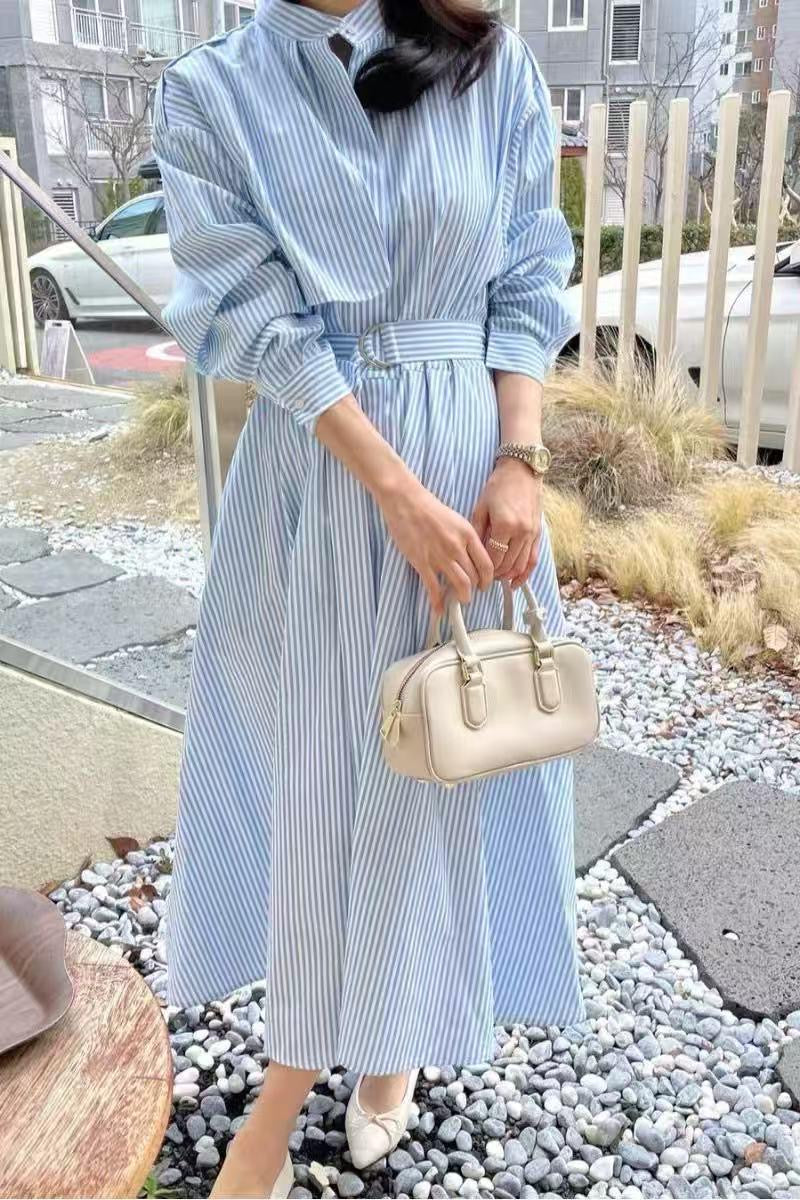 Azure Stripe Dress with belt
