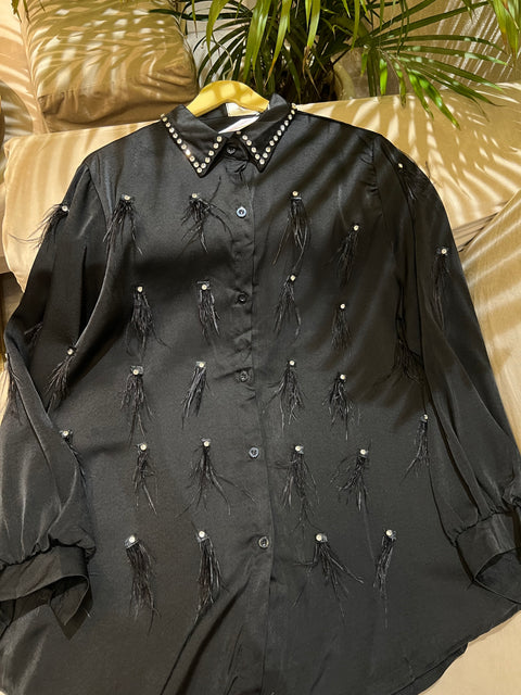 Crystal Embellished Fur Luxe Shirt