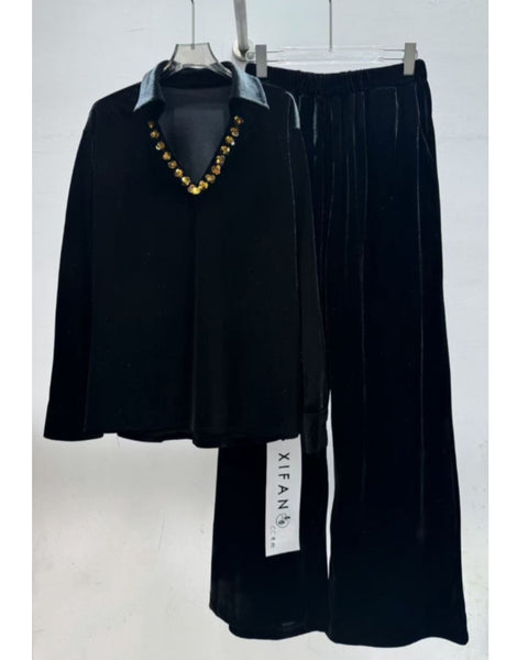 Noir Glam Velvet Cords Set