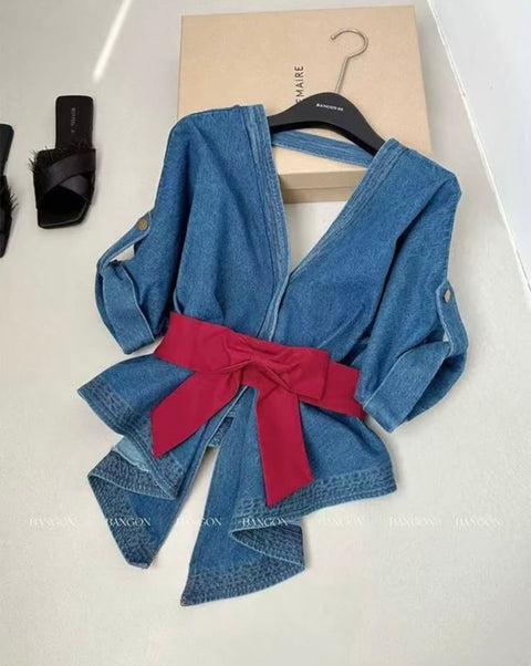 Denim Bow Bluose