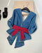 Denim Bow Bluose